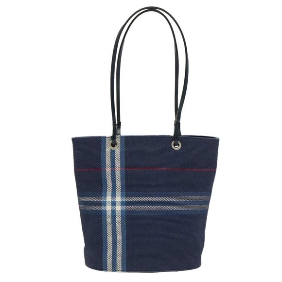 BURBERRY Nova Check Tote Bag Canvas Navy Silver - Picture 2 of 16